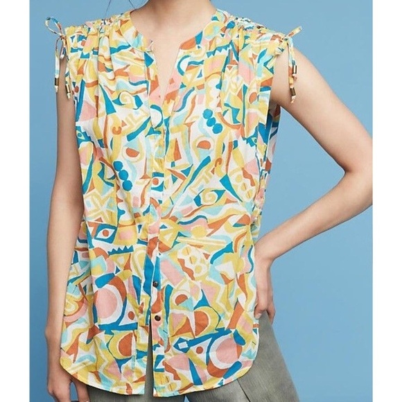 Anthropologie Danielle Kroll Brooklynite Printed Top XS - Picture 1 of 10